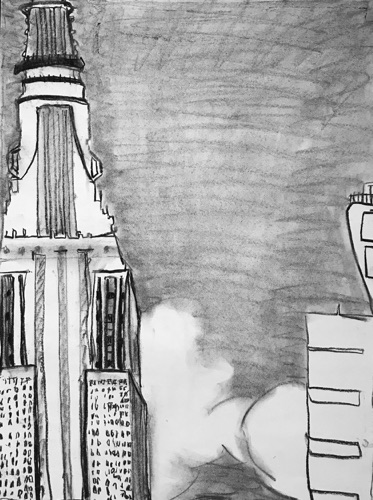 Empire State Building Blustery Day;
charcoal on paper, 24 x 18" Empire State Building Blustery Day;
charcoal on paper, 24 x 18"